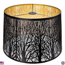 Alucset Large Drum Lampshade 12x14x10 inch Metal Etched Tree Pattern for Lights