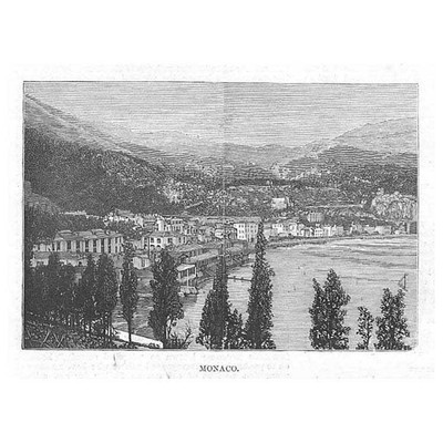 MONACO an der französischen Riviera - Antiker Druck 1887
