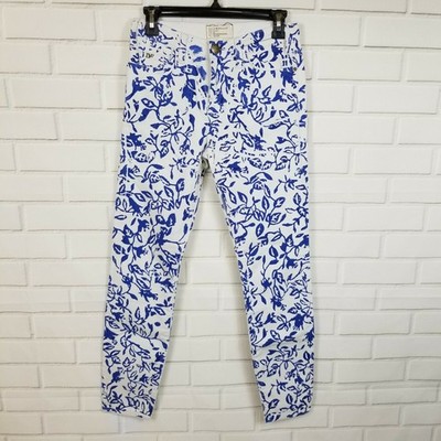 NEW DVF loves Current Elliot Classic Skinny Jeans Size 26 White Blue Floral