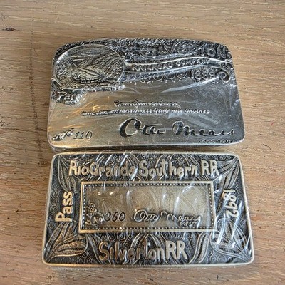 Vintage Pack of Two Silverton Pass Railroad Company Brass & Silvare Belt Buckles