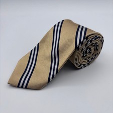 Brooks Brothers University Tie Gold Navy Blue Striped Silk Repp Narrow Necktie
