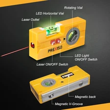 2-In-1 Line Laser Level Mini Torpedo Light 3-3/4" Rotatable Magnetic Pocket Tool