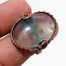 Green Fluorite Gemstone Handmade Wire Wrap Copper Gift Jewelry Ring 6.75" PG 234