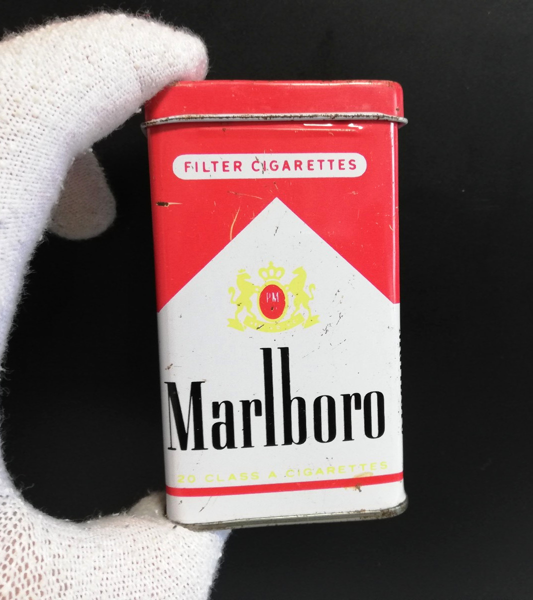 Marlboro Vintage Tin Box. Cigarette Pack. Storage Box. Hard Used