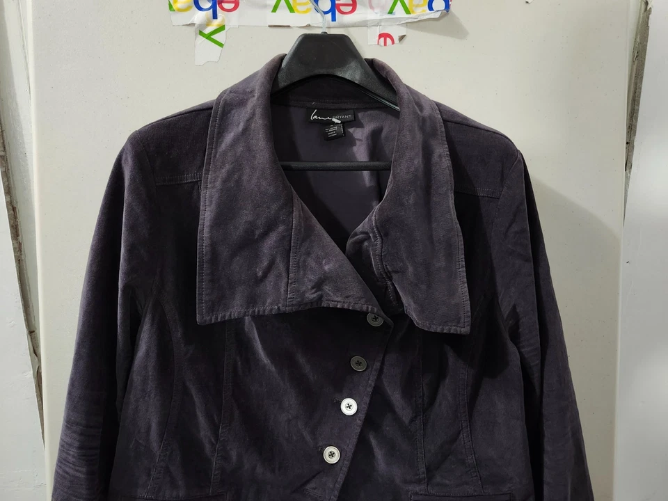 Lane Bryant Jacket Womens 18 Blue Corduroy Asymmetrical Button Up Cowl Blazer - Image 3 of 4