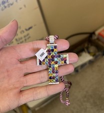 Croce firmata JCR (John C Rinker) diamante 14 carati e pietre preziose multicolore nuova con scatola con etichetta