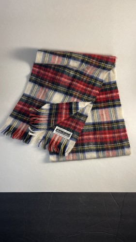 Dress Stewart Vintage Scarf Tartan Plaid Fringe Cashmere Wool Made in Scotland - Picture 4 of 4