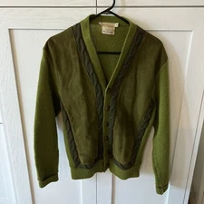 Vintage 1970’s Knit Cardigan Sweater Richman Brothers Size Medium Men's Green