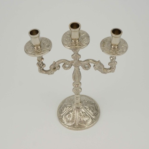 Silver Byzantine Three-Candle Holder - Orthodox Candelabra for 3 Candles - Picture 2 of 5