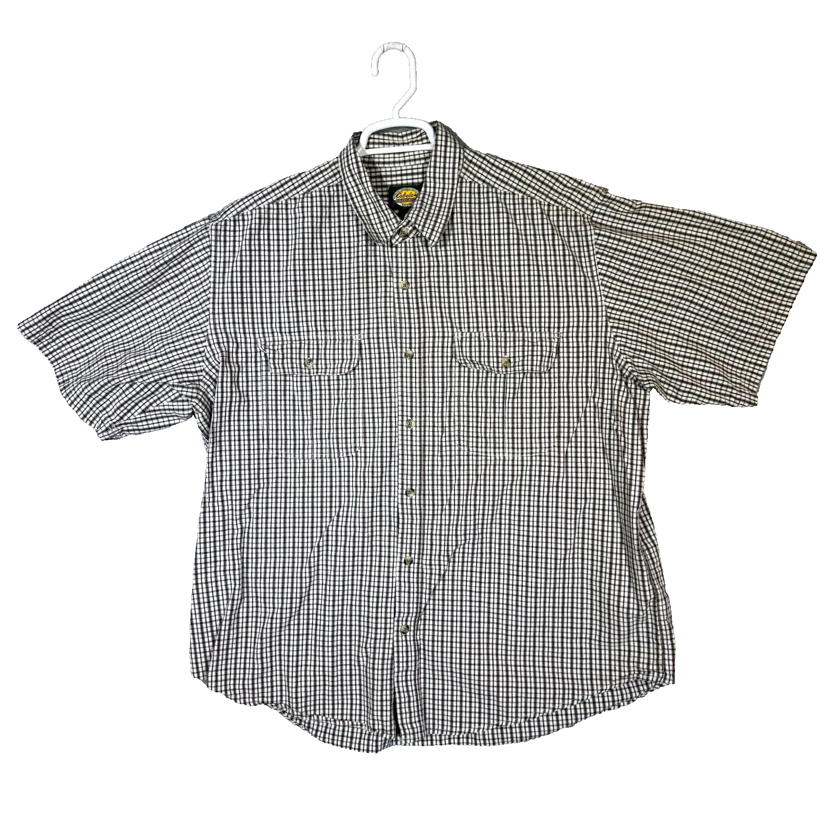 Cabela’s Men’s Shirt 2XL Brown Check 100% Cotton Short Sleeve Button-Down