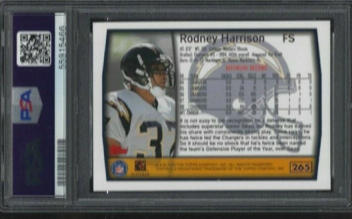 1999 TOPPS #265 RODNEY HARRISON PSA 10 GEM MINT COLLECTION POP 1 PATRIOTS SNF - Image 2 of 2