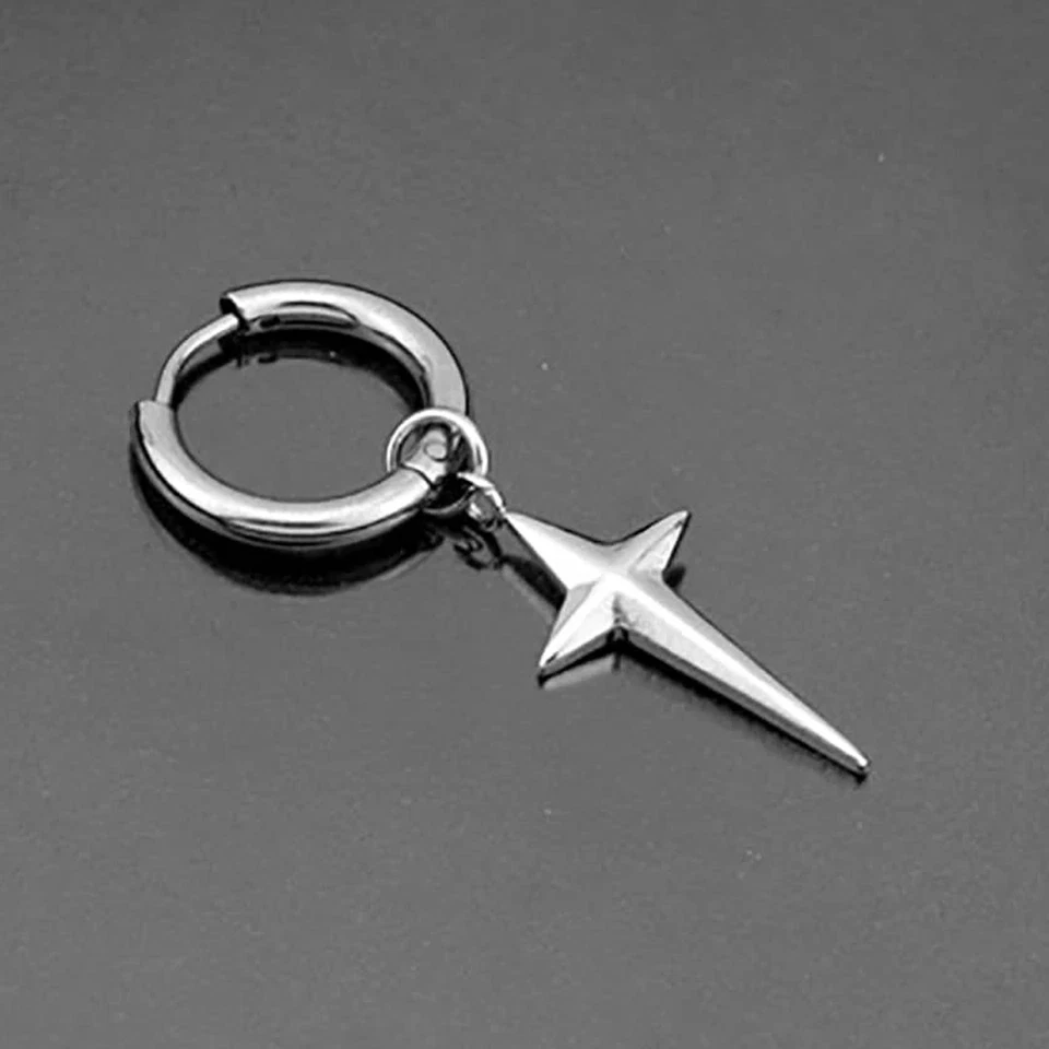 Orecchini a cerchio con croce pendente in acciaio inox da uomo donna Argento - Immagine 2 di 3