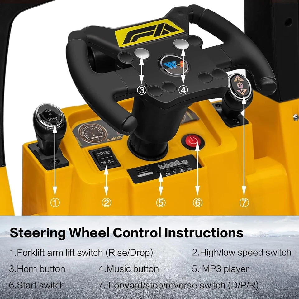 ZEOPHOL 12V Kids Ride-on Toy Road Roller Pretend Play Construction Vehicle Horn - Image 4 of 4