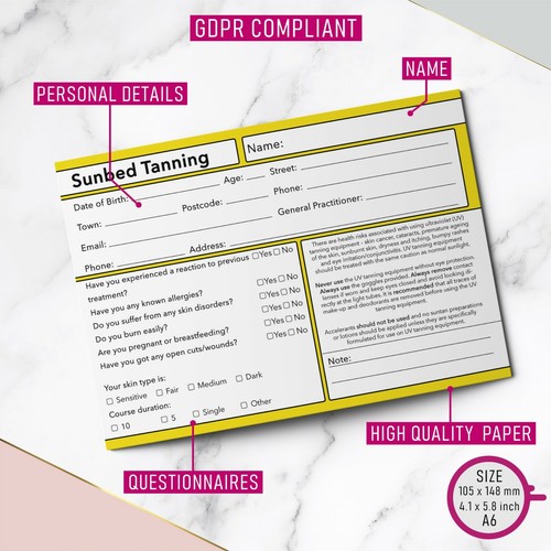 Sunbed Tanning Client Record Card GDPR Compliant PREMIUM NEW Consultation A6 - Picture 5 of 11