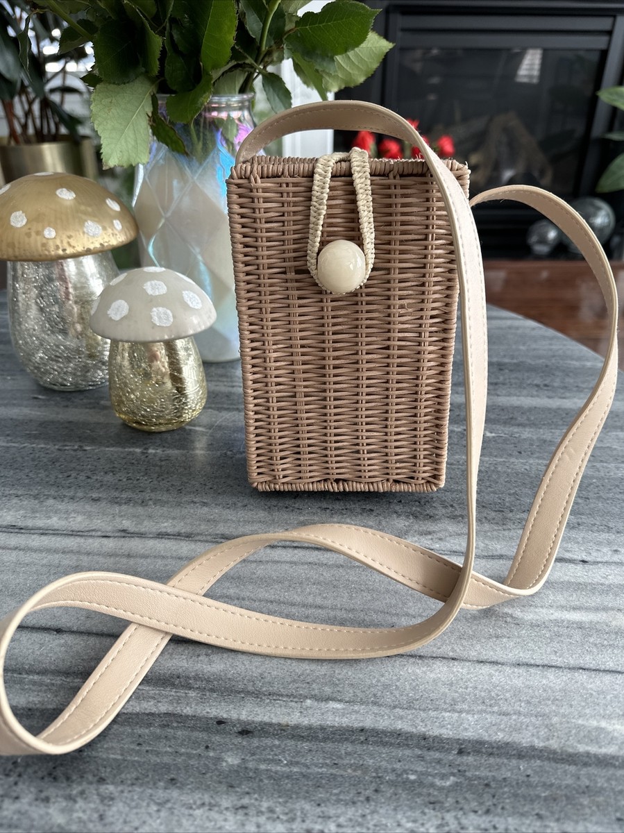 NWT Lucky Brand Rattan Square Straw Cross Body Shoulder Bag