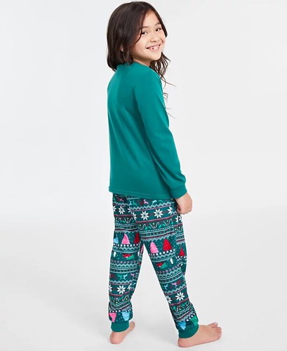 Kids Pajama 2 Pc Set Green Fairisle Holiday Large 10-12 $29 NWT - Picture 2 of 3