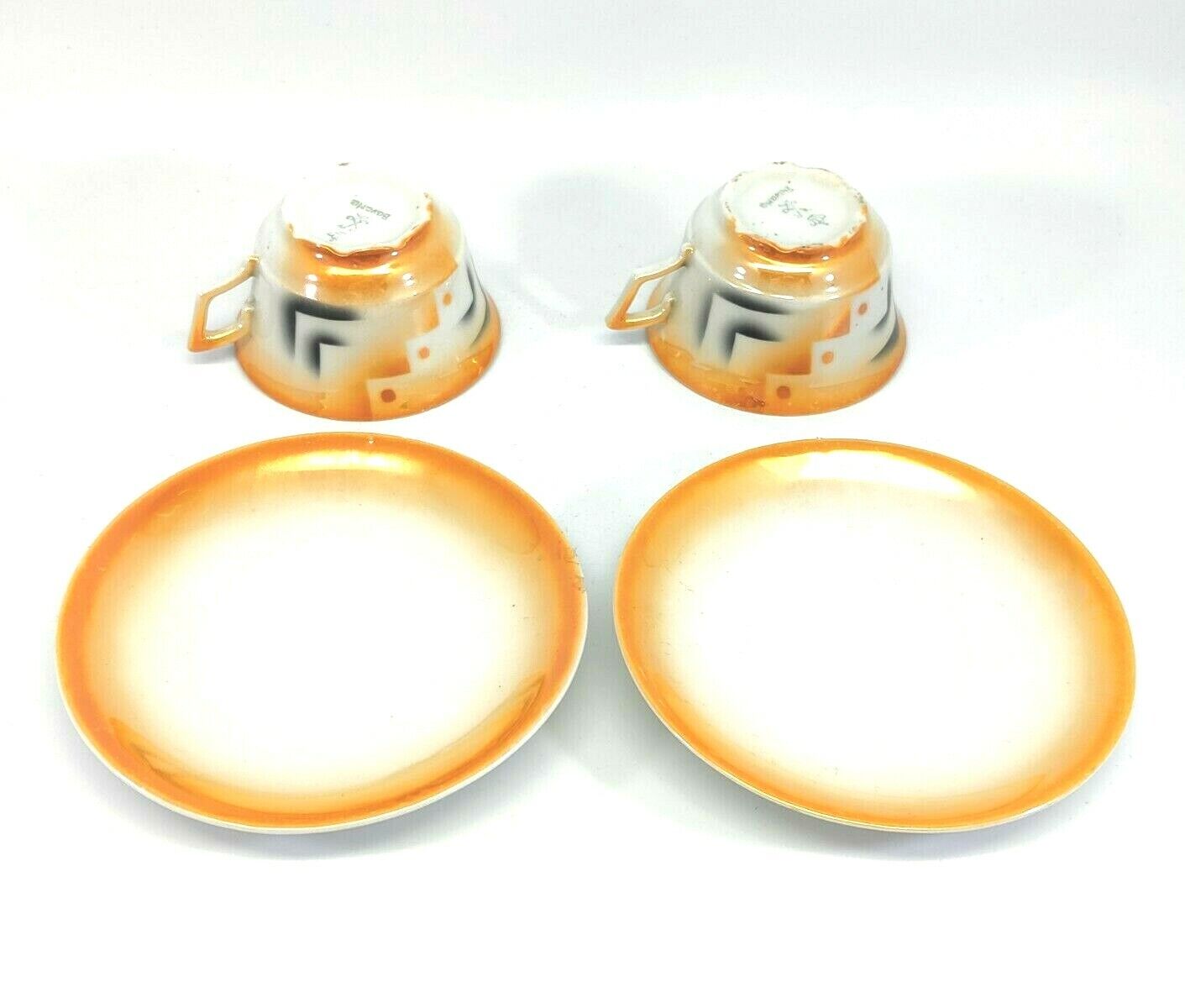 2 x Rare Bavaria aini Luster Gold Orange Porcelain Tea Cup & Saucer READ!! 
