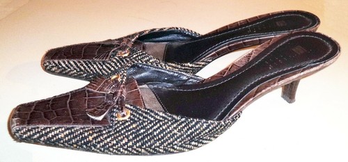 CAROLE LITTLE Brown Croc Tweed Slip-Ons (8) (made in Brazil) - Picture 3 of 6