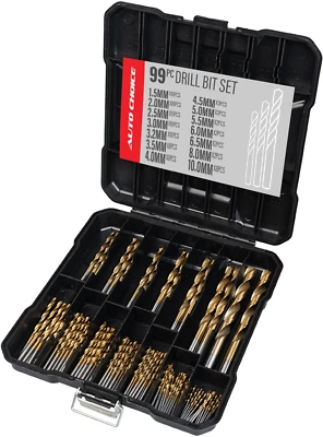 AUTOCHOICE HSS Drill Bit Set for Metal, Wood, Plastic With Case 1.5mm-10mm Bits 99Pcs