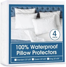 Zippered Pillow Protectors Standard 4 Pack Waterproof Soft Pillow Cases 20"x26"