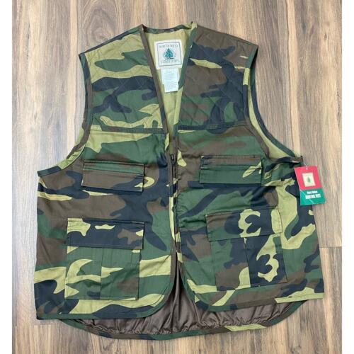 NEW VTG 90s Northwest Territory Deluxe Hunting quilted camo vest w/game bag, L