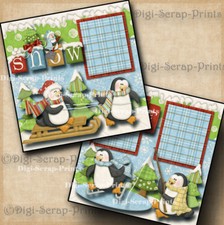 WINTER SNOW  2 premade scrapbook pages paper piecing layout for ablum DIGISCRAP