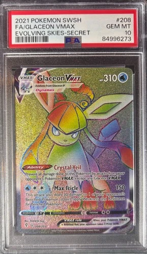 Glaceon VMAX (Secret) 208/203 SWSH07: Evolving Skies Holo PSA 10