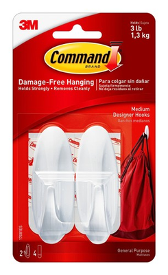 #ad Medium Designer Hooks 2 Hooks and 4 Strips Damage Free Hanging Wall Hook wi... $6.67