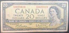 1954 (61-69) Canada 20 Dollars P80b,  signatures Beattie-Rasminsky, EW0021619.