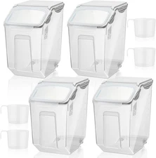 4 Pack Rice Storage Container With Wheels Plastic Airtight Lid Flour Container..