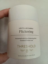 Threshold 4" AA Plastic LED Flameless Pillar Candle Timer White Flickering, new