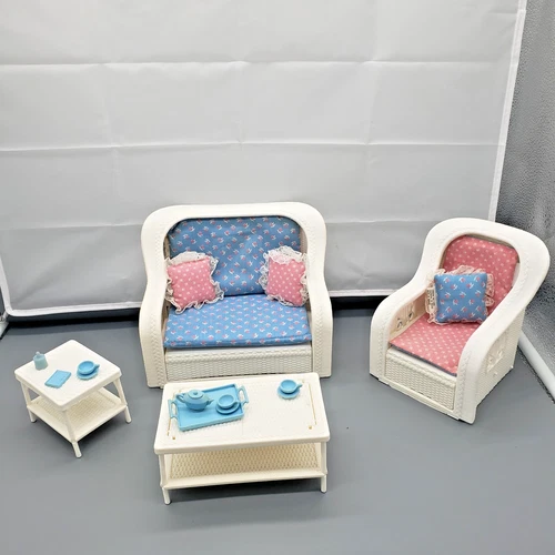 VTG MATTEL 1983 FAUX WICKER ROOM FURNITURE DREAM COTTAGE BARBIE DOLL HOUSE LOT