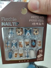 TITA Press On Nails Flexible Fake Nails Teddy Bear Plaid Design Manicure Art