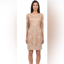 Sue Wong Nocturne Soutache Lace Dress Size 8 Beige Embroidered Formal EUC 