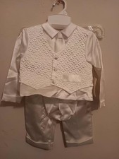 JCPenney Christening Suit, Infant Boys 24 Months, Silky, White, NWT