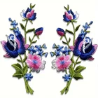 1 pair Embroidered iron on Patches Flowers 4+1/4 x 2 1/2 inch