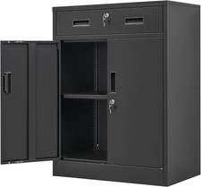 Metal Storage Cabinet, Locking Cabinet with One Drawer and Adjustable Shelf, 36"