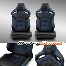 Reclinable PVC Black-Blue [Dark Knight Series] Racing Seats Pair w/Sliders