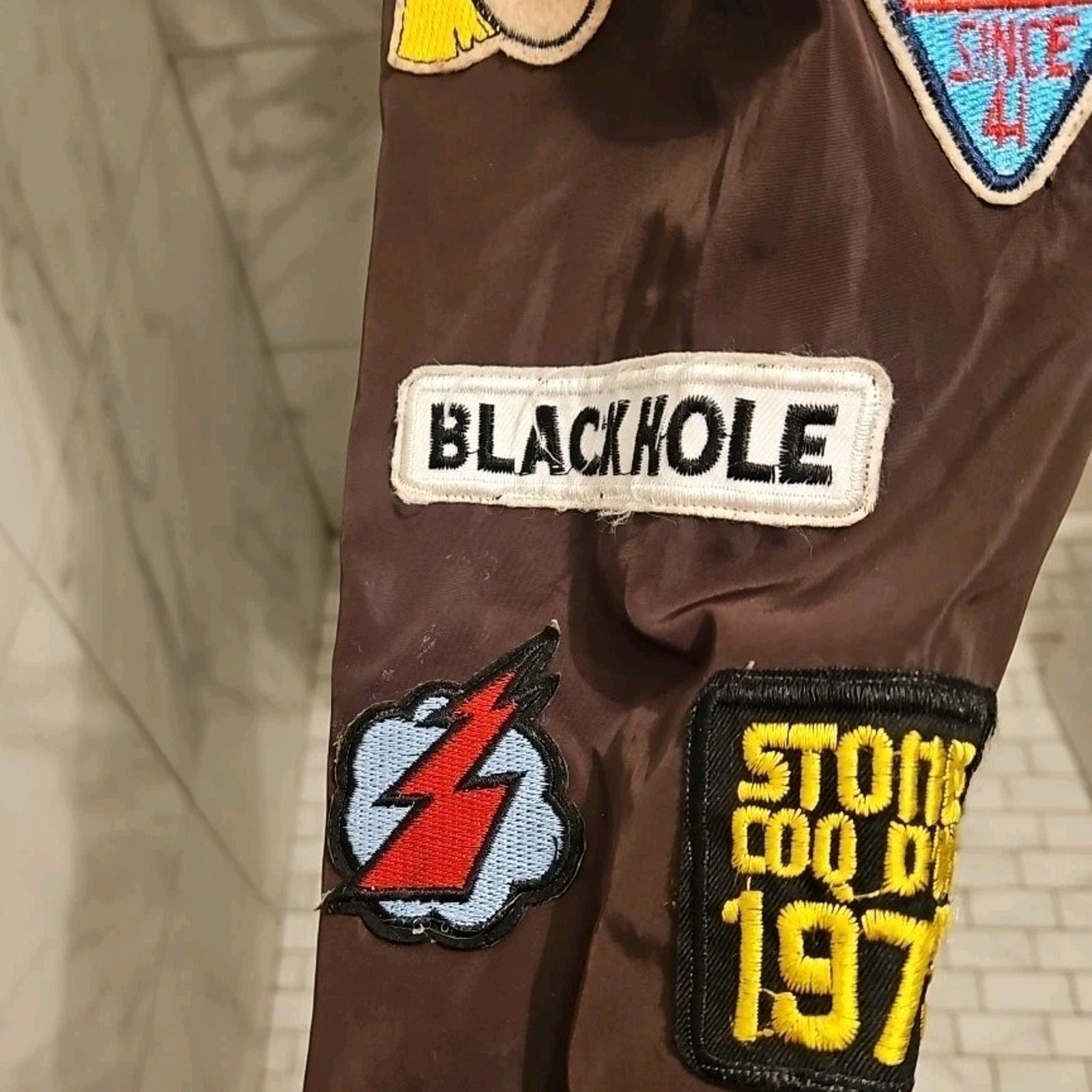 365.5 Brown Bomber Jacket Small Patchwork Patches… - image 10