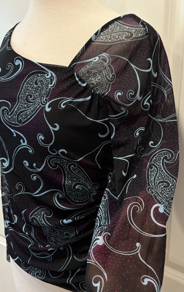 Top Vintage Años 90 Transparente Asimétrico Paisley Manga Larga M Y2K Hada Capricho Foto 2 de 4