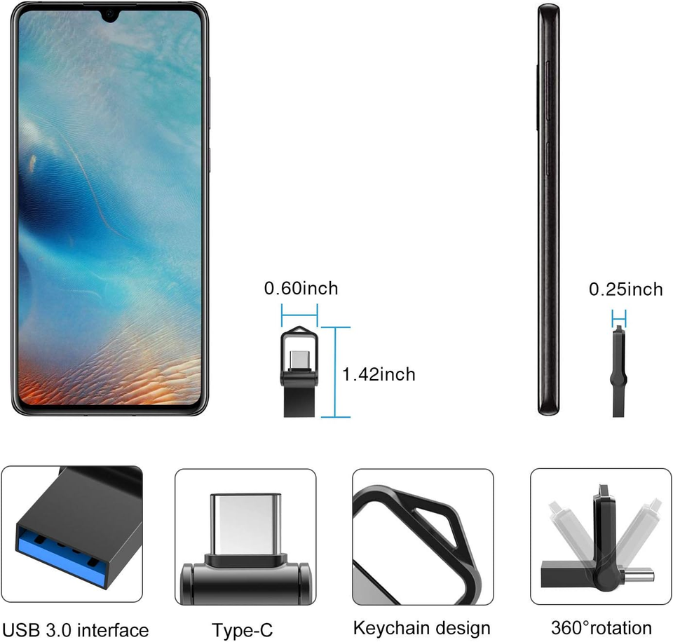 Chiavetta USB C 64GB 2 In 1 – Pen Drive USB 3.0 + Type-C, Plug-and-Play, Metallo, Per Smartphone PC Tablet - copertina
