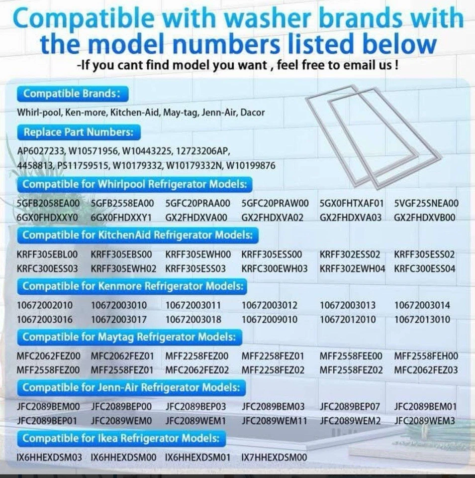 Junta de puerta francesa para refrigerador W10830162 2 piezas Foto 4 de 4