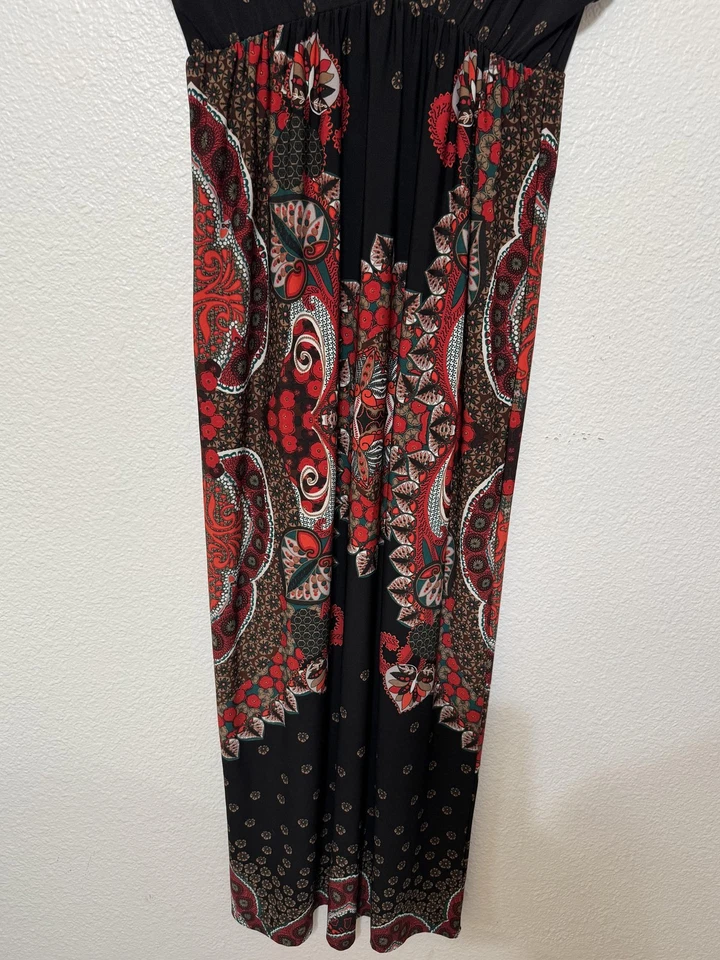 Encantador Vestido Charlie Para Mujer Grande Negro Rojo Cachemira Boho Maxi Cuello en V Y2K De Colección Foto 3 de 4
