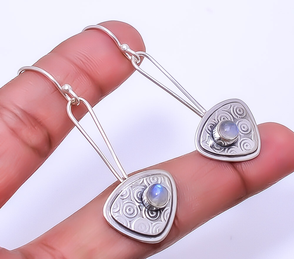 Rainbow Moonstone - India Designer Handmade 925 Sterling Silver Earring 2.07
