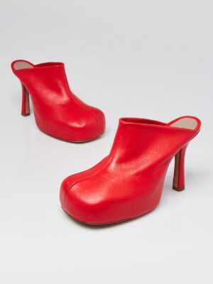 Bottega Veneta Red Leather Stretch The Bold Mule Heels Size