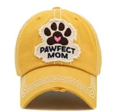 Many Colors Dog Mom Pawfect Pawprint Distressed Style Baseball Hat Cap Mom Gift
