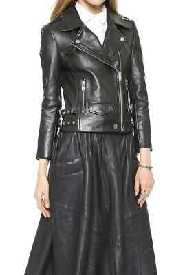 Women Black Jacket New Leather Stylish Handmade Lambskin Casual Biker Motorcycle