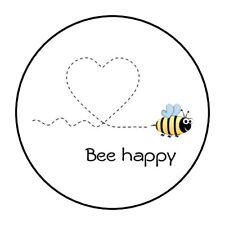 30 1.5" BEE HAPPY FLOWERS FAVOR LABELS ROUND STICKERS ENVELOPE SEALS