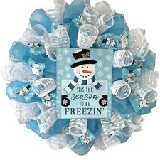 Tis The Season To Be Freezin Snowman Winter or Christmas Deco Mesh Wreath