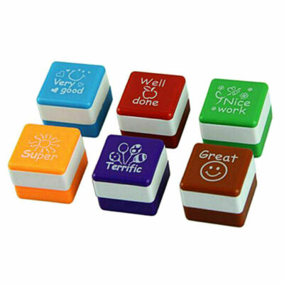 Set 6PCS School Teacher Merit Stamp Homework Self Inking Rubber Cartoon Stamps